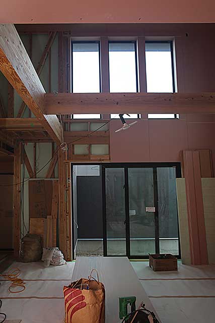 内部・リビング吹抜下地施工1