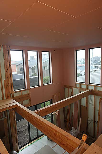 内部・2階 吹抜下地施工