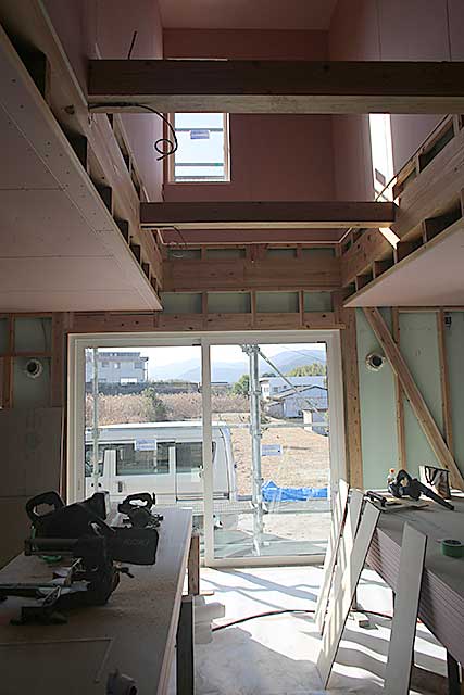 内部・リビング吹抜下地施工