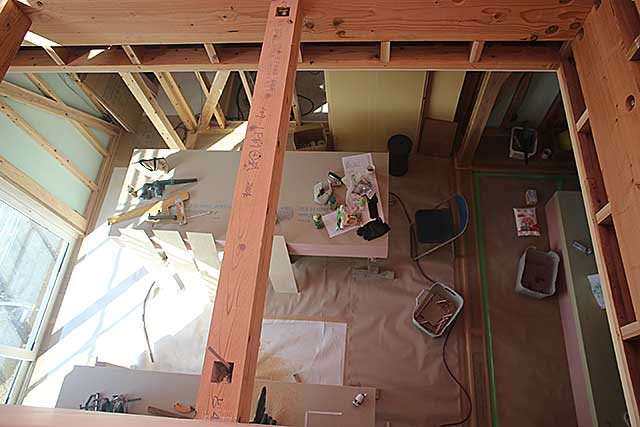 内部・2階 吹抜下地施工