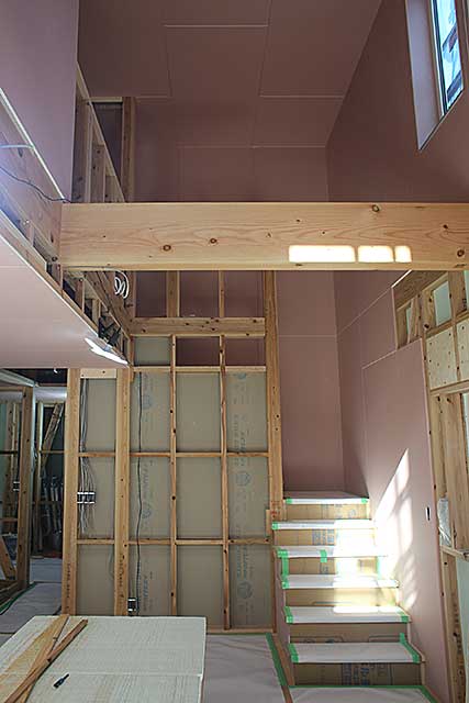 内部・リビング吹抜下地施工